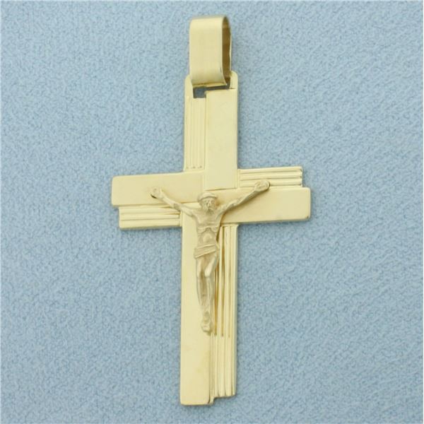 Modern Italian Crucifix Cross Pendant in 14k Yellow Gold