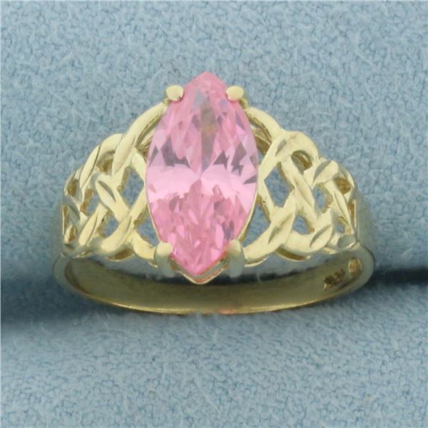 Pink Topaz Woven Design Ring in 10k Yellow Gold