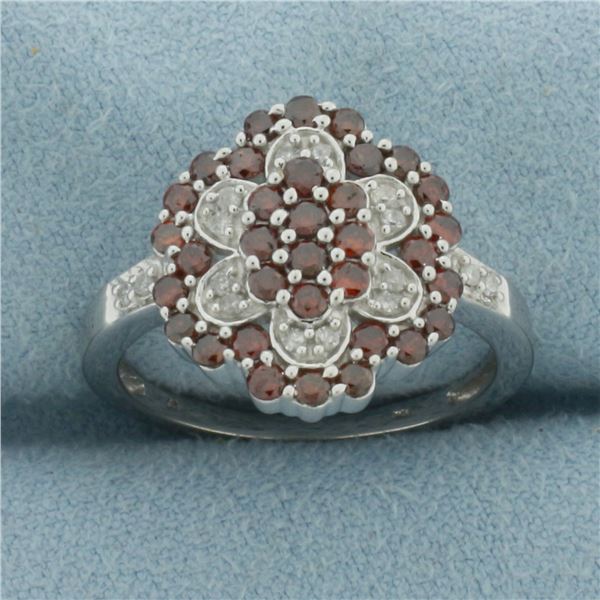 Garnet and Diamond Ring in 10k White Gold