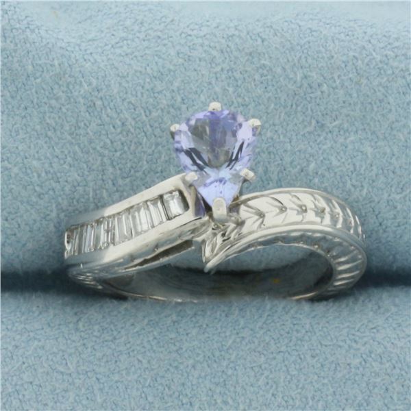 Tanzanite and Diamond Ring in 14k White Gold