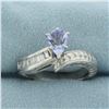 Image 1 : Tanzanite and Diamond Ring in 14k White Gold