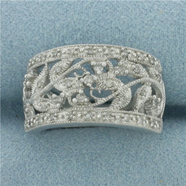 Flower Design Diamond Ring in 10k White Gold