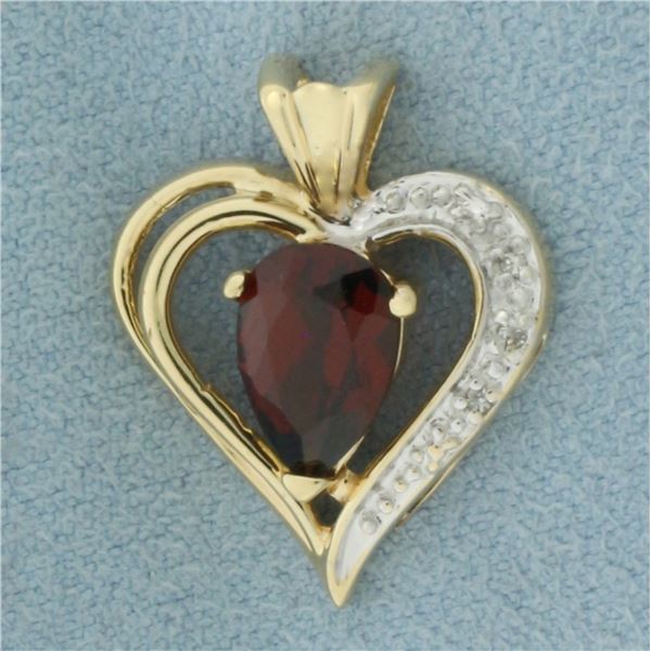 Garnet and Diamond Heart Pendant in 14K Yellow Gold