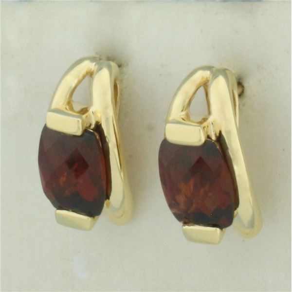 Checkerboard Garnet Earrings in 14K Yellow Gold