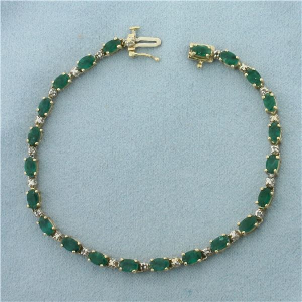 Emerald and Diamond Tennis Bracelet in 14k Yellow Gold