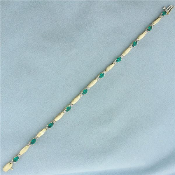 Green Garnet And Diamond Bracelet in 10k Yellow Gold
