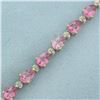 Image 2 : Pink Topaz And Diamond Bracelet in 10K Yellow Gold