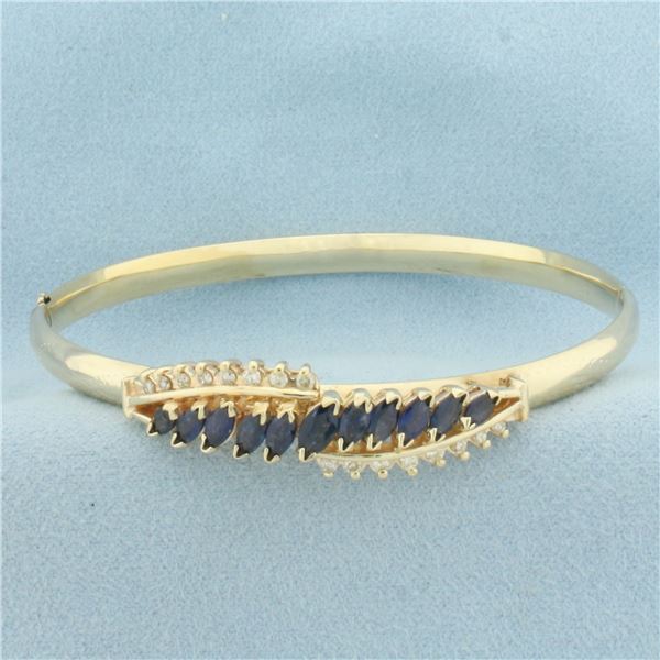 Sapphire And Diamond Bangle Bracelet in 14K Yellow Gold