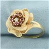 Image 2 : Ruby And Diamonds Rose Flower Ring in 14K Yellow Gold