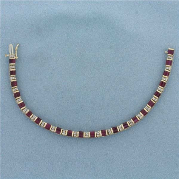 Ruby and Diamond Tennis Bracelet in 14k Yellow Gold