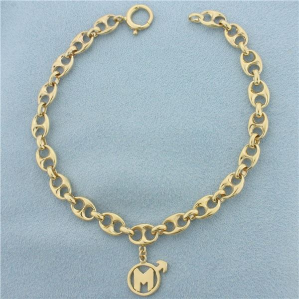 M Initial  Anchor Mariner Bracelet in 14k Yellow Gold