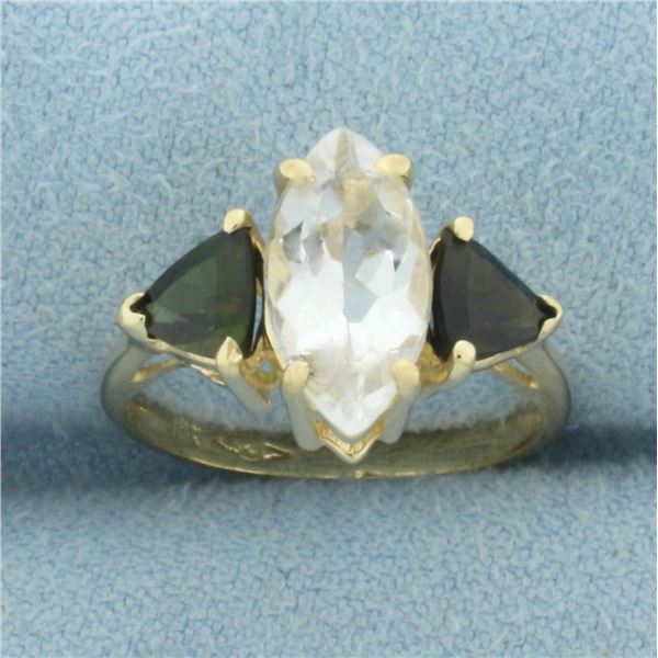 Marquise CZ and Tourmaline Ring in 10k Yellow Gold