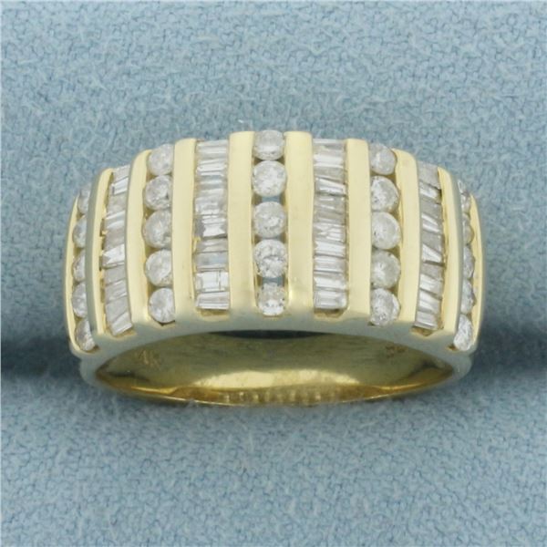 Channel Set Baguette and Round Diamond Ring in 14k Yellow Gold