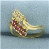 Image 2 : Ruby and Diamond Bypass Ring in 18k Yellow Gold