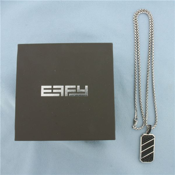 Effy Mens Black Spinel and Onyx Dog Tag Necklace in Sterling Silver