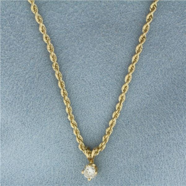 Diamond Solitaire Necklace in 14k Yellow Gold