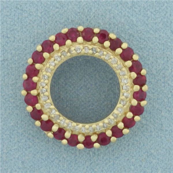 Ruby and Diamond Circle Pendant in 14k Yellow Gold