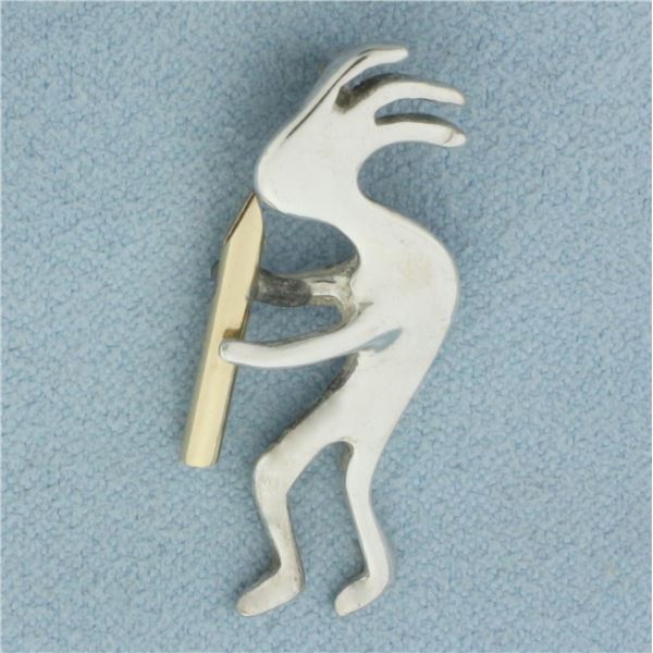 Native American Kokopelli Pendant in Sterling Silver and 14k Yellow Gold