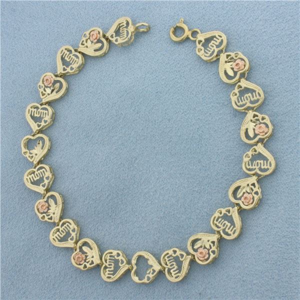 Heart Mom Bracelet in 10k Yellow and Rose Gold