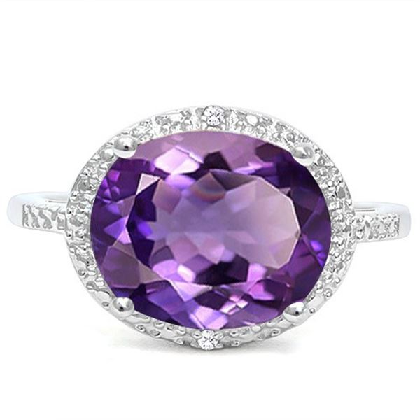 Amethyst and Diamond Oval Halo Statement Ring in Sterling Silver