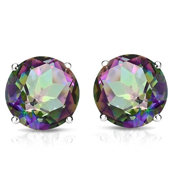 8MM Round Mystic Topaz Stud Earrings in Sterling Silver