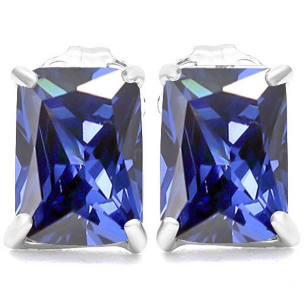 5x7 Emerald Cut Lab Tanzanite Earrings in Sterling Silver