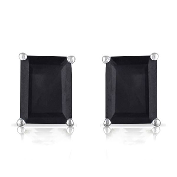 4x6 Emerald Cut Midnight Sapphire Earrings in Sterling Silver