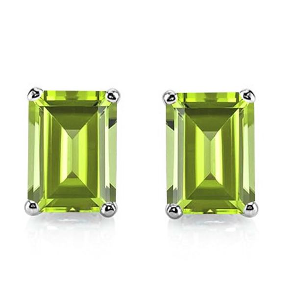 4x6 Emerald Cut Peridot Earrings in Sterling Silver