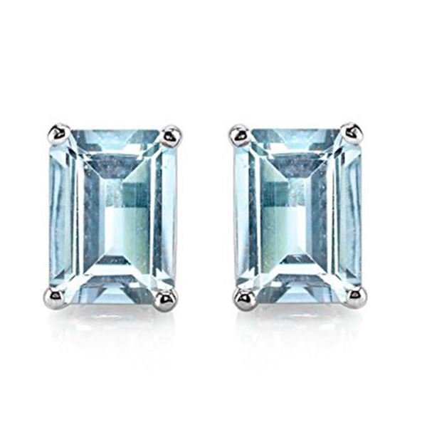 4x6 Emerald Cut Sky Blue Topaz Earrings in Sterling Silver
