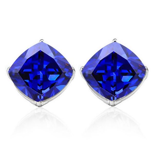 8MM Cushion Lab Tanzanite Earrings in Sterling Silver