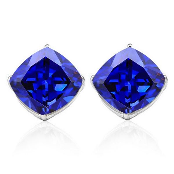 6MM Cushion Lab Tanzanite Earrings in Sterling Silver
