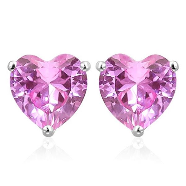 5MM Heart Lab Pink Sapphire Earrings in Sterling Silver