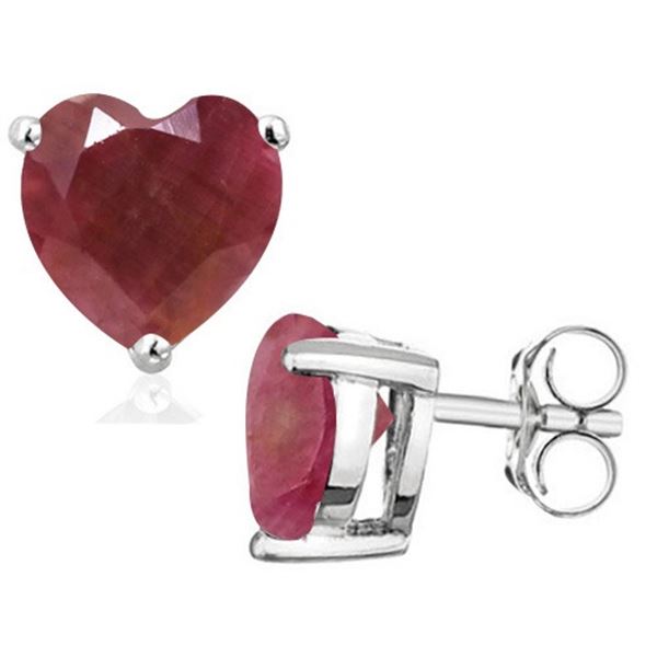 5MM Heart Ruby Earrings in Sterling Silver