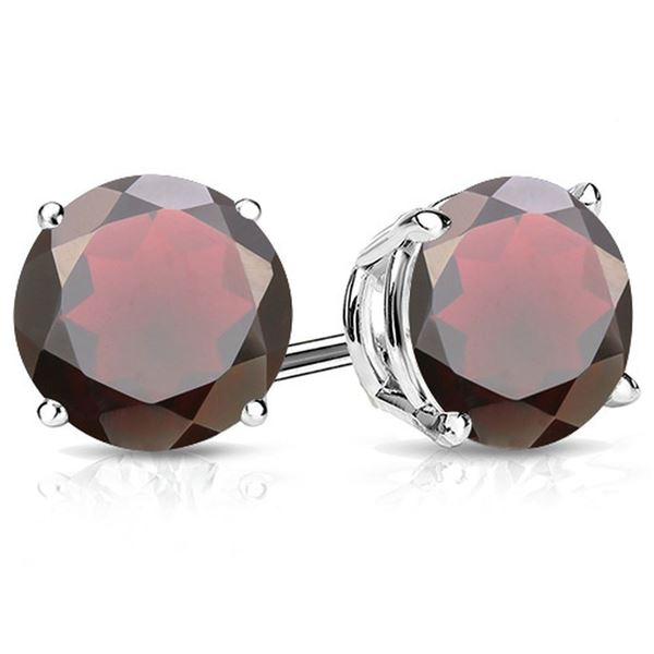 10MM Round Cut Garnet 8CTW Stud Earrings in Sterling Silver