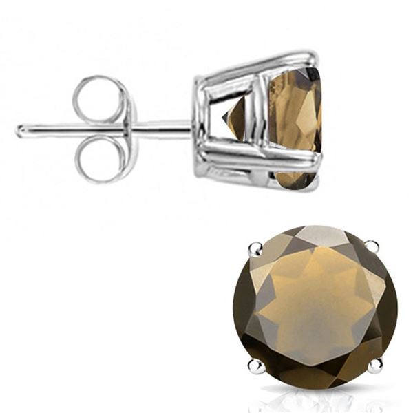 6MM Round Cut Smoky Quartz 2CTW Stud Earrings in Sterling Silver
