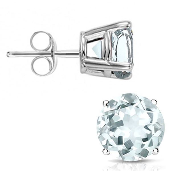 6MM Round Cut Aquamarine 1.75CTW Stud Earrings in Sterling Silver
