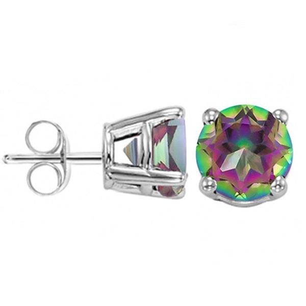 5MM Round Cut Mystic Topaz 1CTW Stud Earrings in Sterling Silver