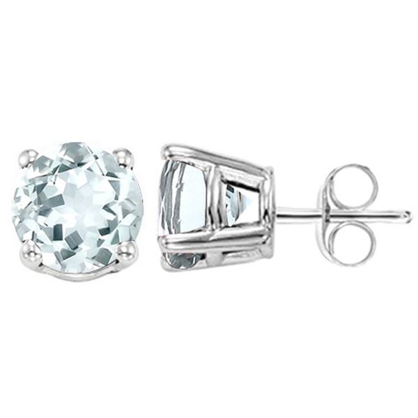5MM Round Cut Aquamarine .9CTW Stud Earrings in Sterling Silver