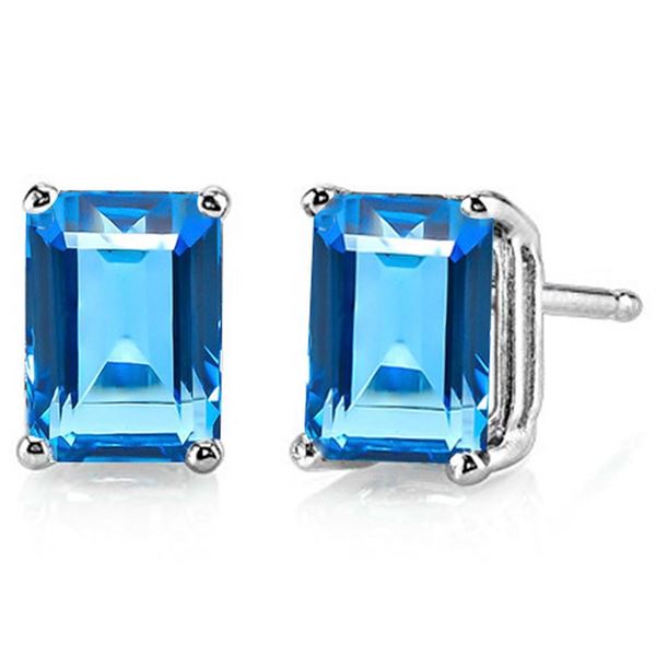 7x5MM Emerald Cut London Blue Topaz 2CTW Stud Earrings in Sterling Silver