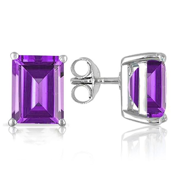6X4MM Emerald Cut Amethyst 1.2CTW Stud Earrings in Sterling Silver