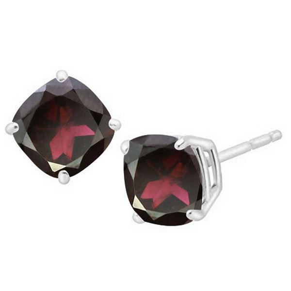 5MM Cushion Cut Garnet 1.25CTW Stud Earrings in Sterling Silver