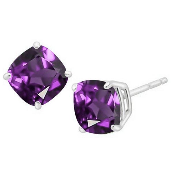 5MM Cushion Cut Amethyst 1.1CTW Stud Earrings in Sterling Silver