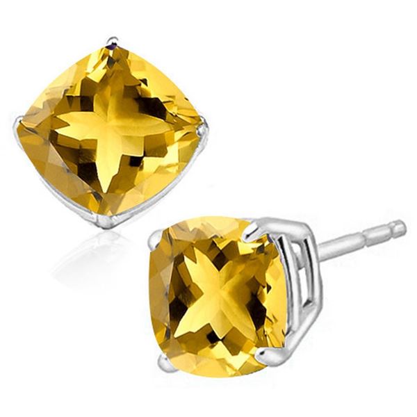 5MM Cushion Cut Citrine 1.1CTW Stud Earrings in Sterling Silver