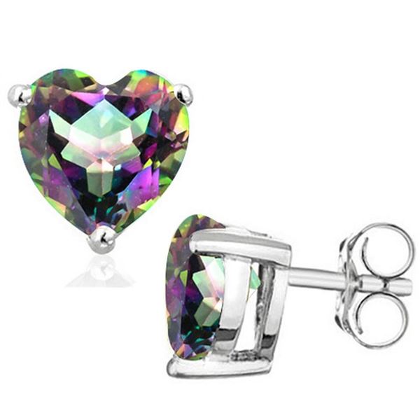 6MM Heart Cut Mystic Topaz 2CTW Stud Earrings in Sterling Silver