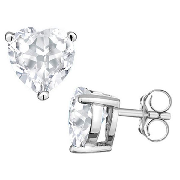 5MM Heart Cut White Topaz 1.2CTW Stud Earrings in Sterling Silver