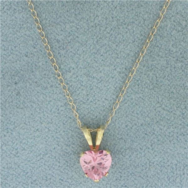 Heart Cut Pink Topaz Necklace in 14K Yellow Gold