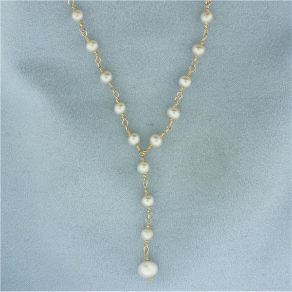 Cultured Pearl Y-Necklace in 14K Yellow Gold