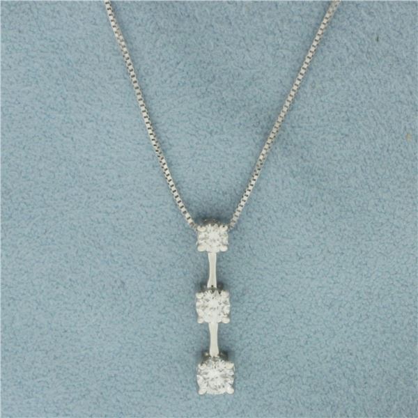 3 Stone Past Present and Future Diamond Necklace in 14K White Gold