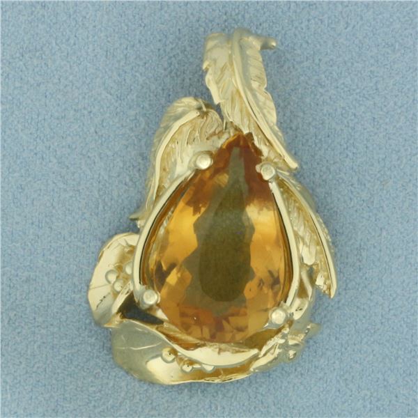 Citrine Butterfly Leaf and Flower Pendant in 14k Yellow Gold