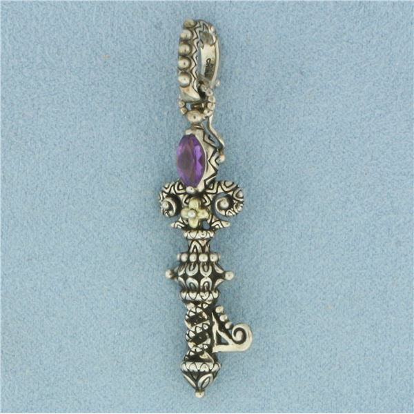 Barbara Bixby Amethyst Hinged Key Pendant in 18K Yellow Gold and Sterling Silver